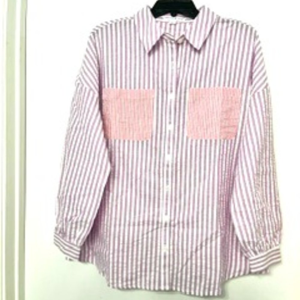 (NEW) And Now This - Stripe Long Sleeve Shirt - Size L